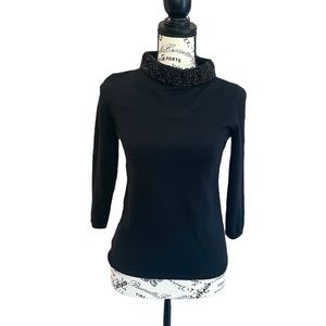 🎉SALE🎉 4 FOR $15! Black beaded collar 3/4 sleeve Talbots sweater size xs